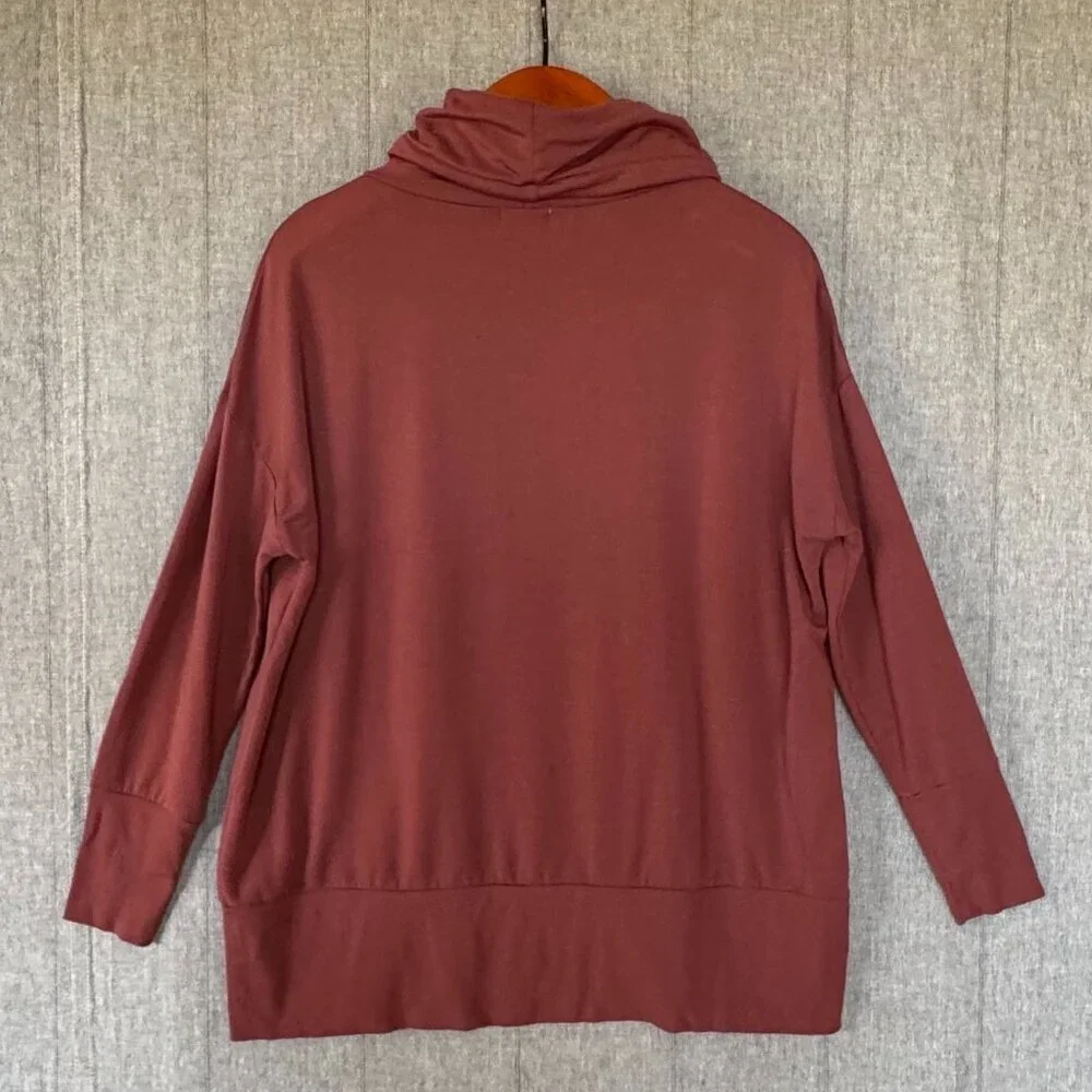 Garnet Hill Terra Cotta Cowl Neck Knit French Terry Long Sleeve Tunic Top Size M - Picture 5 of 13